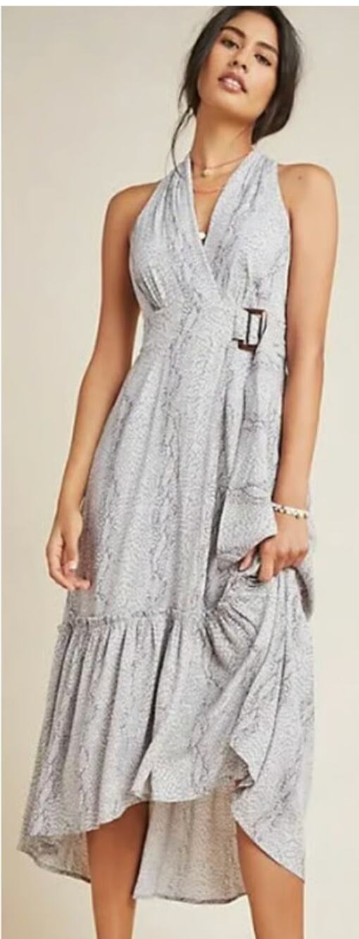 Anthropologie Marfa Snake Print Halter Wrap Midi Dress Size 4 Boho